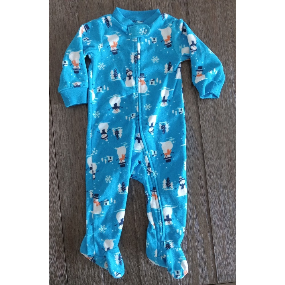 Carter's 9M  Zipper Footed Fleece Sleeper Unisex Blue Snowman Winter Print